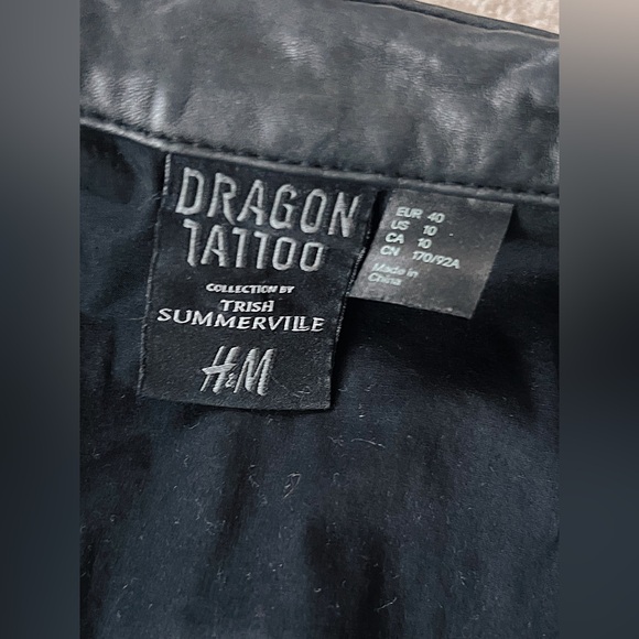 H&M Dragon Tattoo Collection by Trish Summerville Black Leather Bike Jacket RARE - Picture 12 of 12